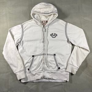 Vintage True Religion Hoodie Sweatshirt Women’s 2XL White Full Zip Y2K Stitching